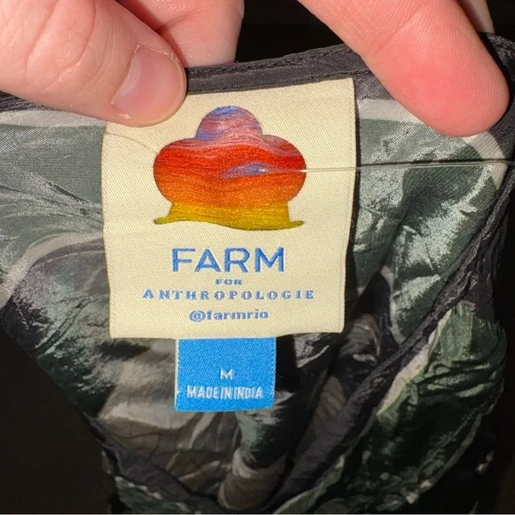 New Anthropologie Farm Rio Long-Sleeve Silky Top Blouse Shirt Green Floral Sz M - Picture 5 of 5